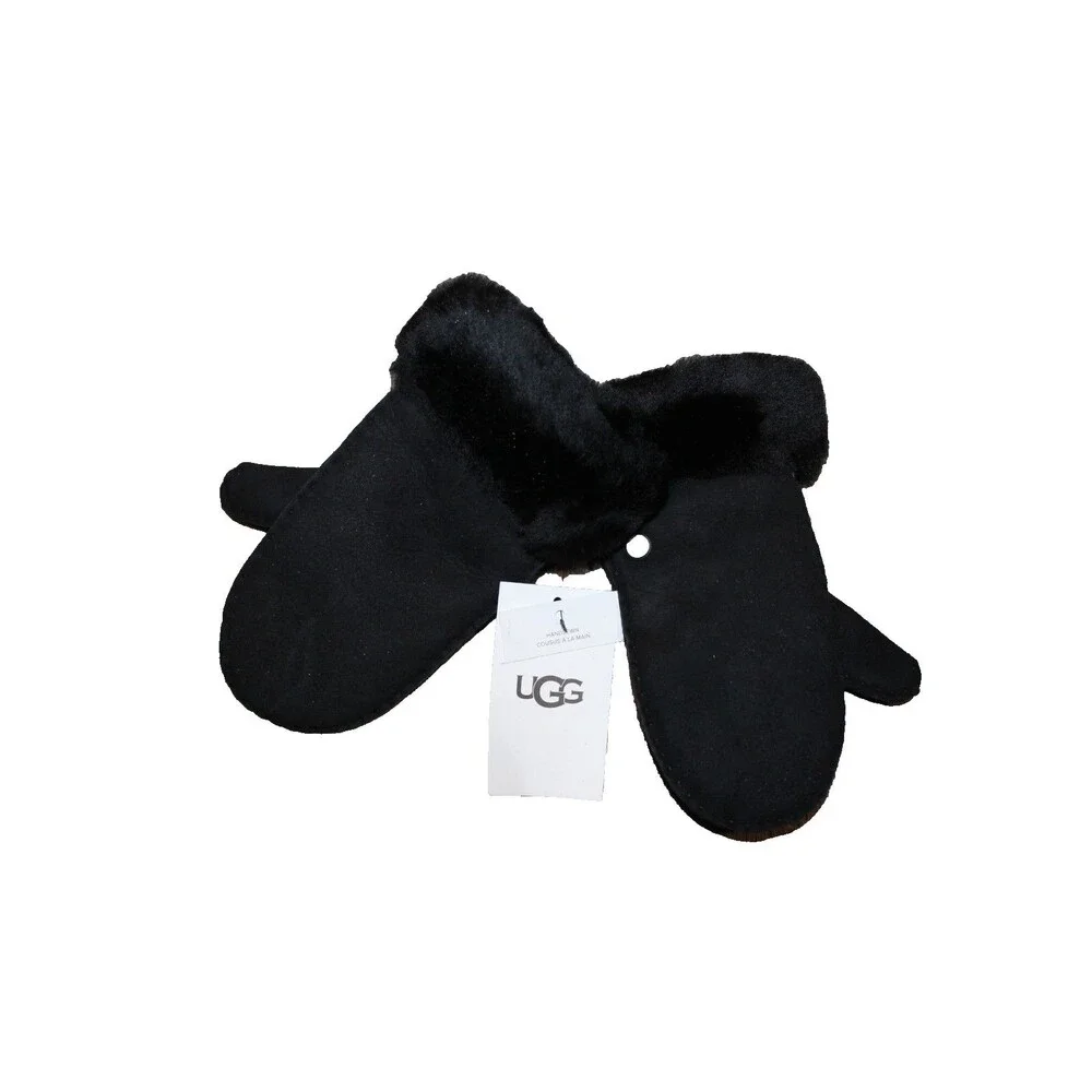 UGG SUEDE FUR LINED MITTENS NEW BLACK SZ 4/6 UNISEX GIRLS BOYS $95